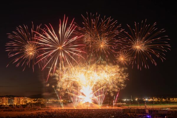 a fireworks display at night
