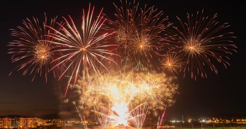 a fireworks display at night